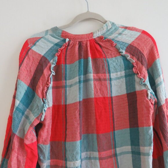 ANTHROPOLOGIE PILCRO Breezy Button Down Buffalo Plaid Seersucker Shirt Blouse - Picture 9 of 12